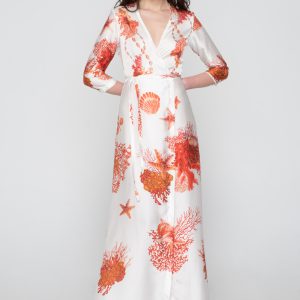 Woman in silk maxi dress