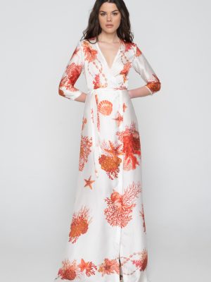 Woman in silk maxi dress