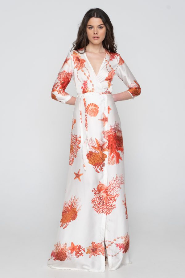 Woman in silk maxi dress