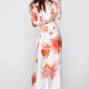 Woman in silk maxi dress