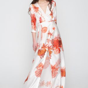 Woman in silk maxi dress