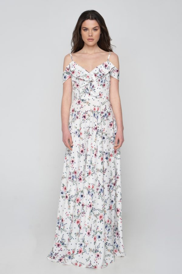 Woman in maxi floral dress