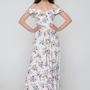 Woman in maxi floral dress