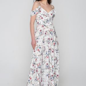 Woman in maxi floral dress