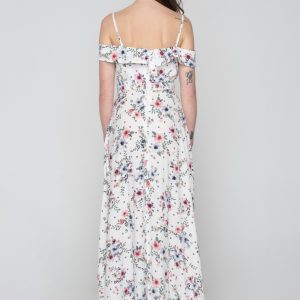 Woman in maxi floral dress