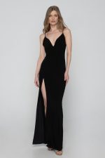 Woman in black maxi dress