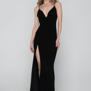 Woman in black maxi dress