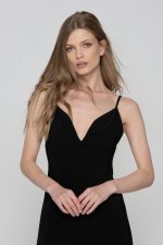 Woman in black maxi dress