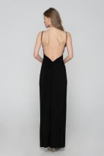 Woman in black maxi dress