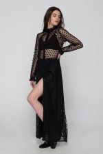 Woman in maxi black dress