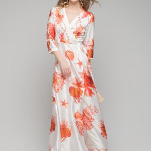 Woman in silk maxi dress