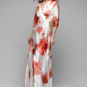 Woman in silk maxi dress