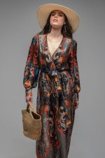 Woman in colorful maxi kimono