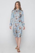Woman in midi floral dress