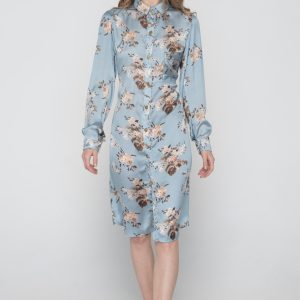 Woman in midi floral dress