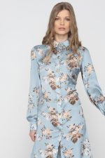 Woman in midi floral dress