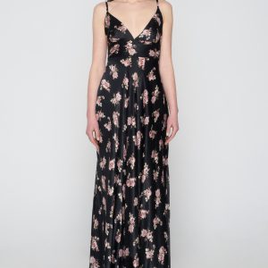 Woman in maxi floral dress