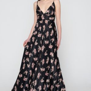 Woman in maxi floral dress