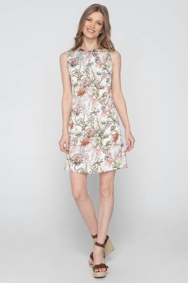 Woman in mini floral dress