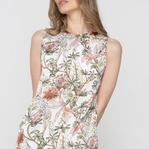 Woman in mini floral dress