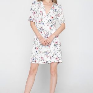 Woman wearing floral mini dress