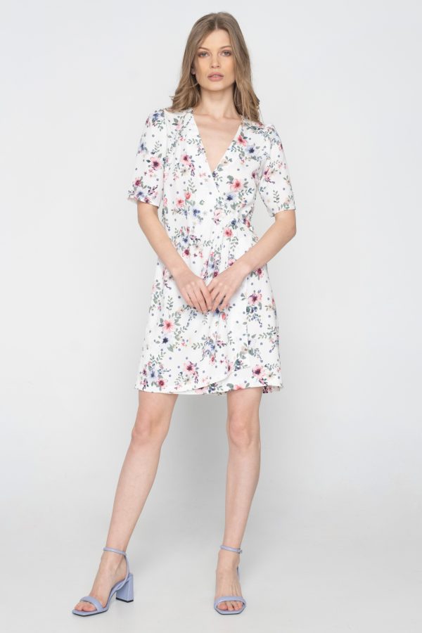 Woman wearing floral mini dress