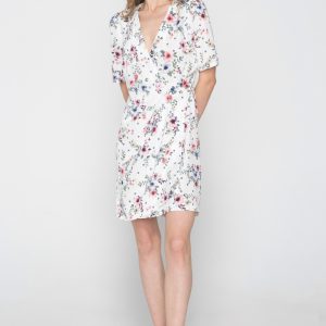 Woman wearing floral mini dress