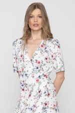 Woman wearing floral mini dress