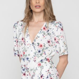 Woman wearing floral mini dress