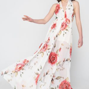 Woman in white floral dress