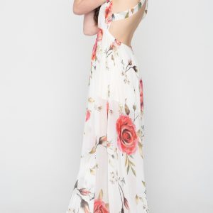 Woman in white floral dress