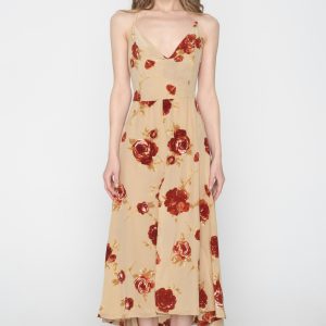 Woman is midi floral dress