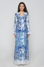 Woman in maxi blue dress