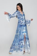 Woman in maxi blue dress