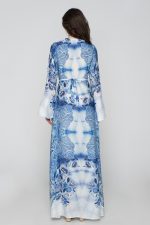 Woman in maxi blue dress