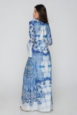 Woman in maxi blue dress