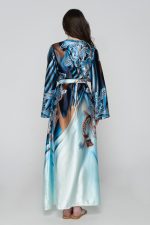 Woman in blue silk kimono