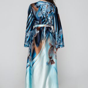 Woman in blue silk kimono