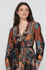 Woman in colorful maxi kimono