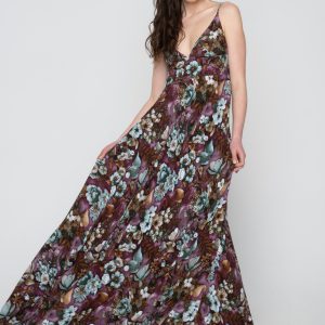 Woman in maxi floral dress