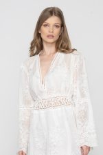 Woman in white mini dress