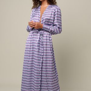 Woman in maxi patterned summer dress