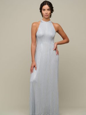 Woman in light blue summer dress