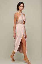 Woman in pink summer dress