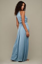 Woman in blue summer dress