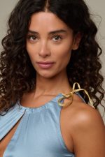 Woman in blue summer dress