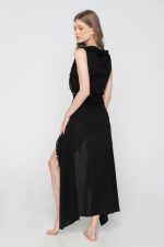 Woman wearing black beachwear kimono