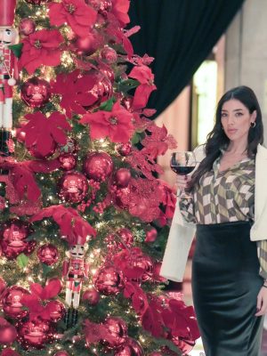 Checked Muslin Shirt & Olive Midi Velvet Skirt