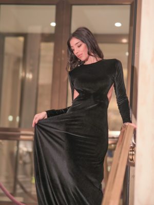 Sparkle Black Maxi Velvet Dress